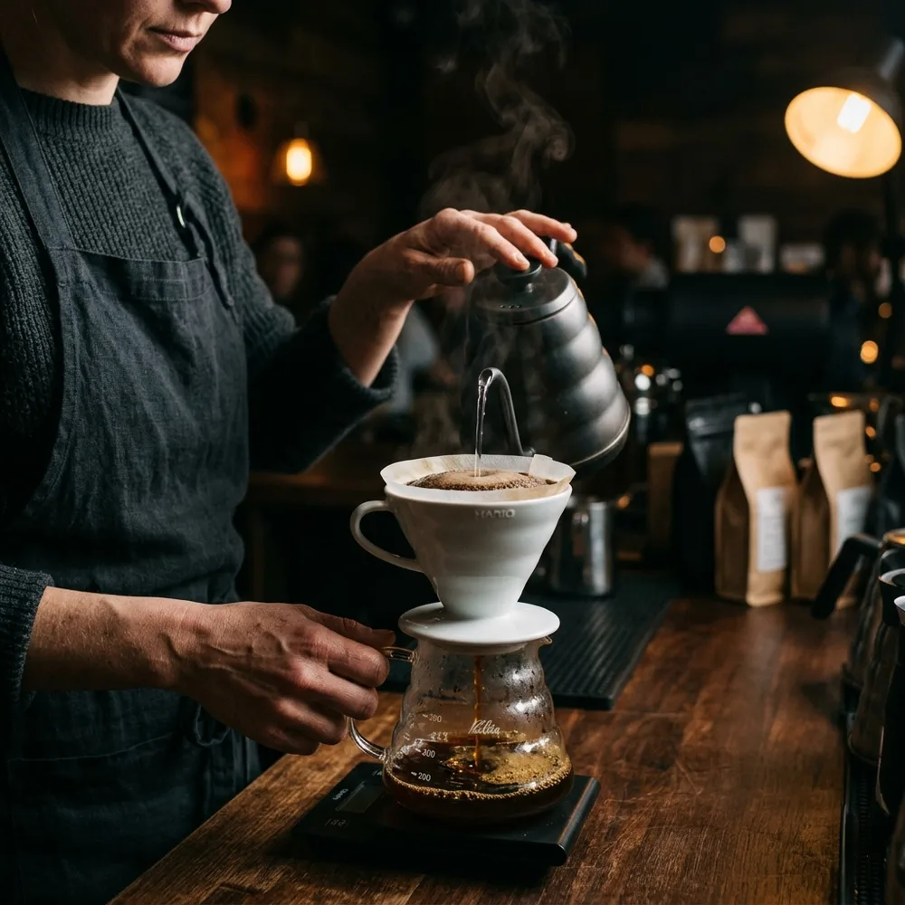 Barista Kopi Mage menyeduh kopi manual brew